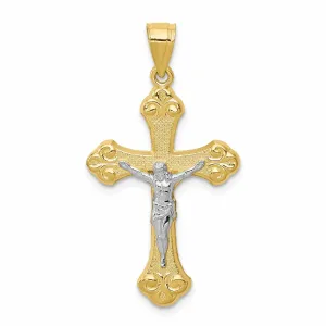 10k Yellow Rhodium Gold Textured Polished Crucifix