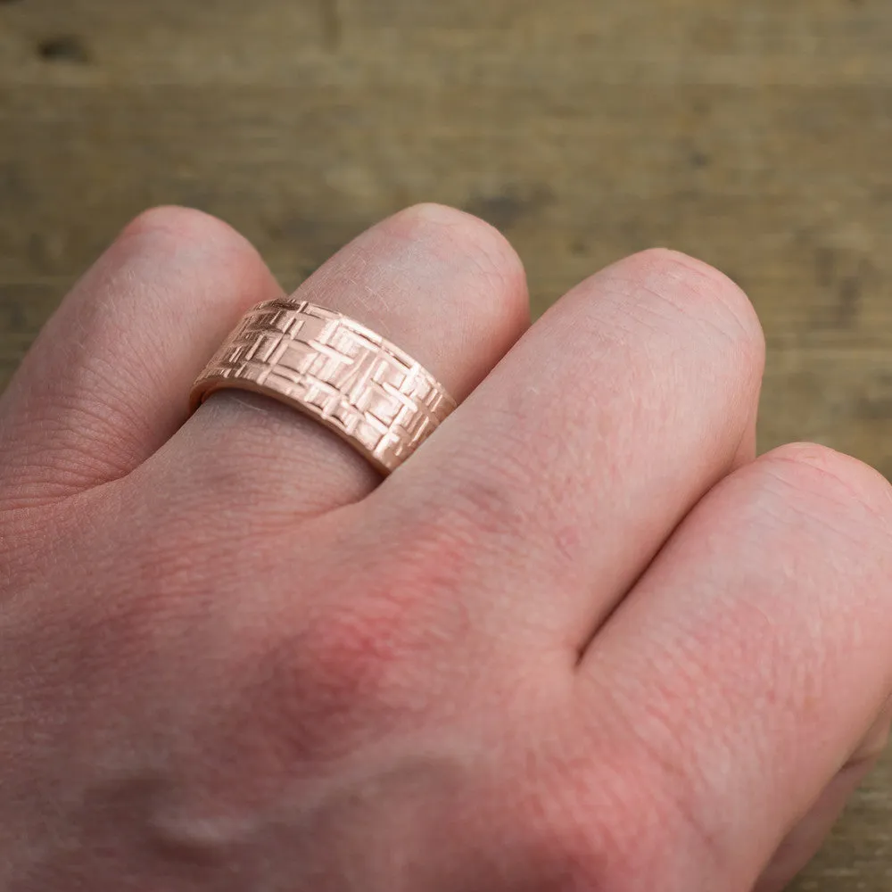 10mm 14k Rose Gold Mens Wedding Band, Textured Matte