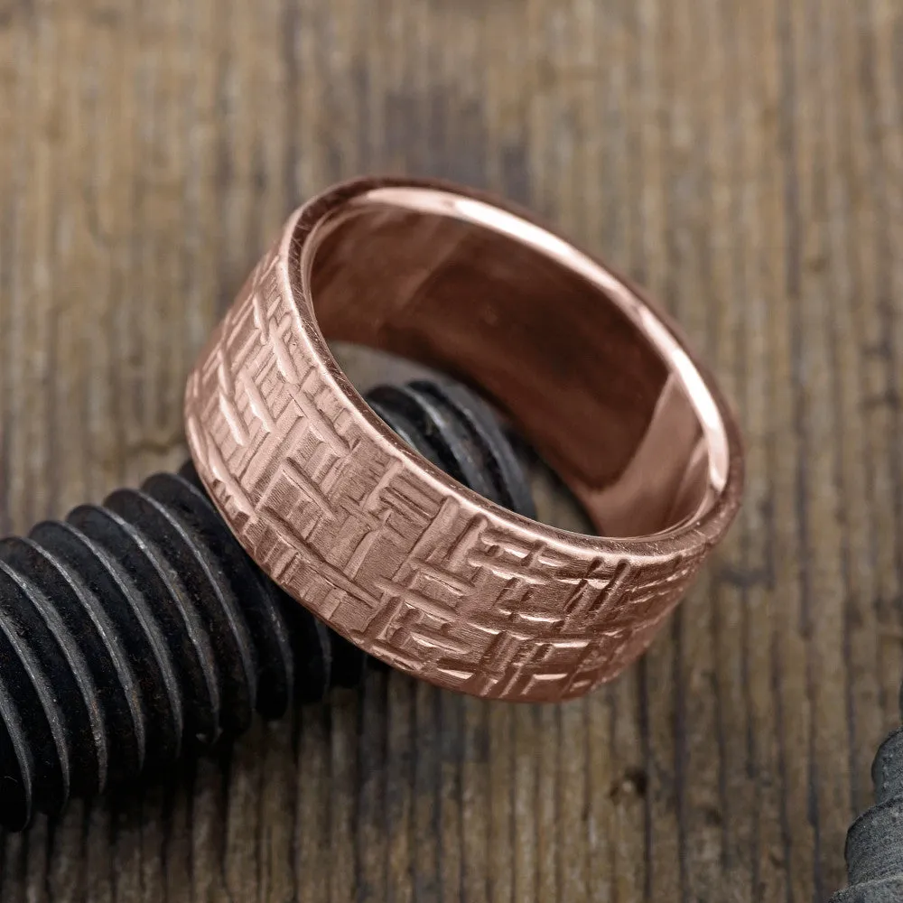 10mm 14k Rose Gold Mens Wedding Band, Textured Matte