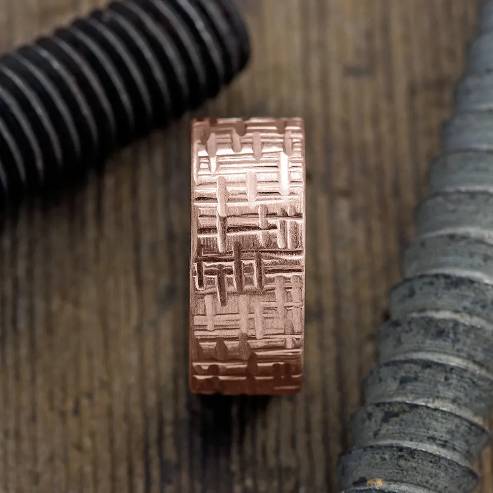 10mm 14k Rose Gold Mens Wedding Band, Textured Matte