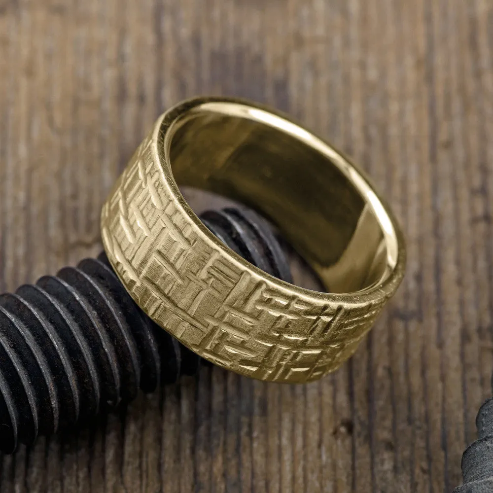 10mm 14k Yellow Gold Mens Wedding Band, Textured Matte