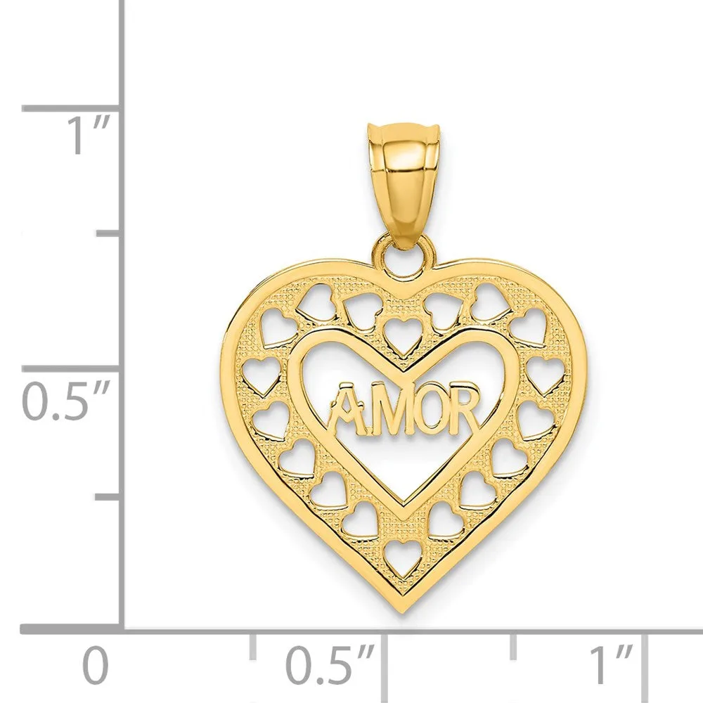 14k AMOR  in Cut-out Heart Charm