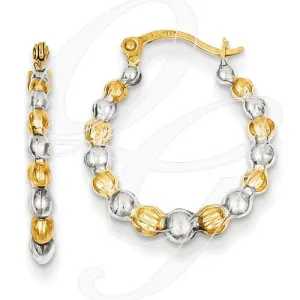 14K & Rhodium Beaded Hoop Earrings