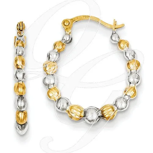 14K & Rhodium Beaded Hoop Earrings