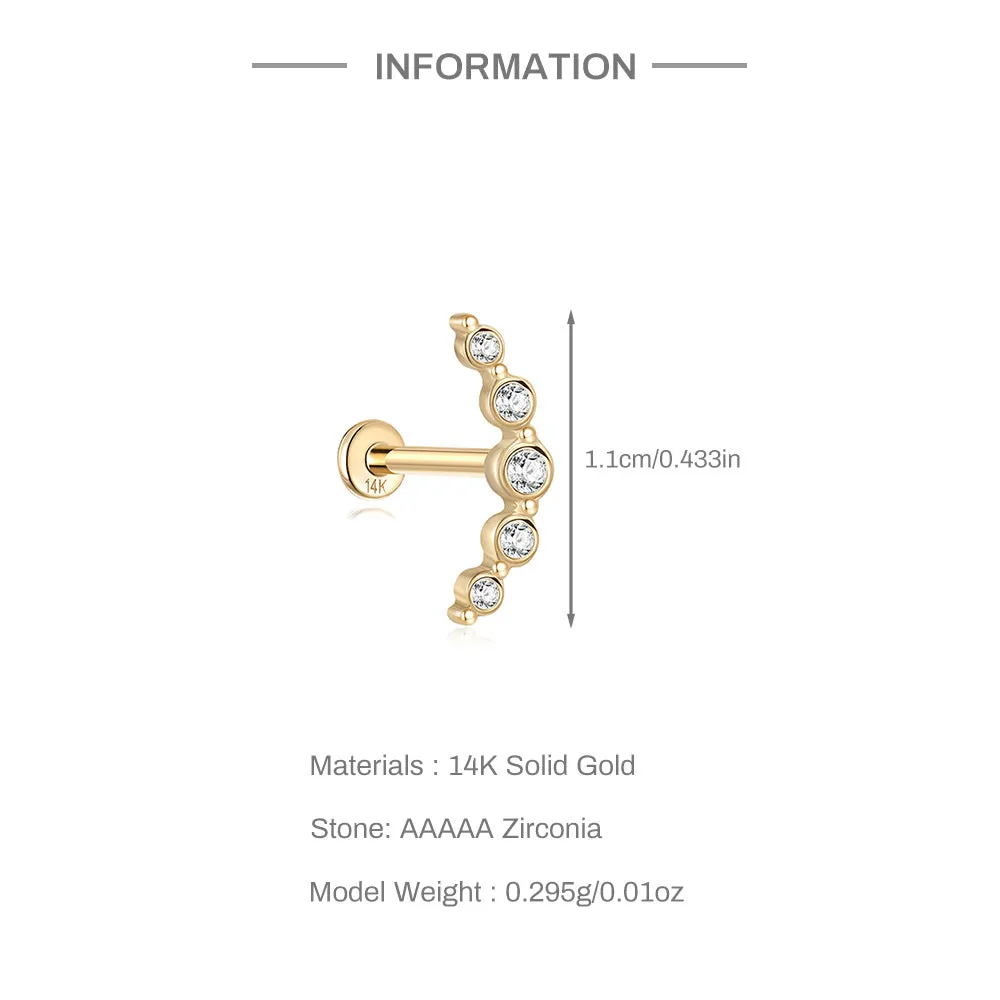 14k GOLD Arc Circle Flat Back Earrings