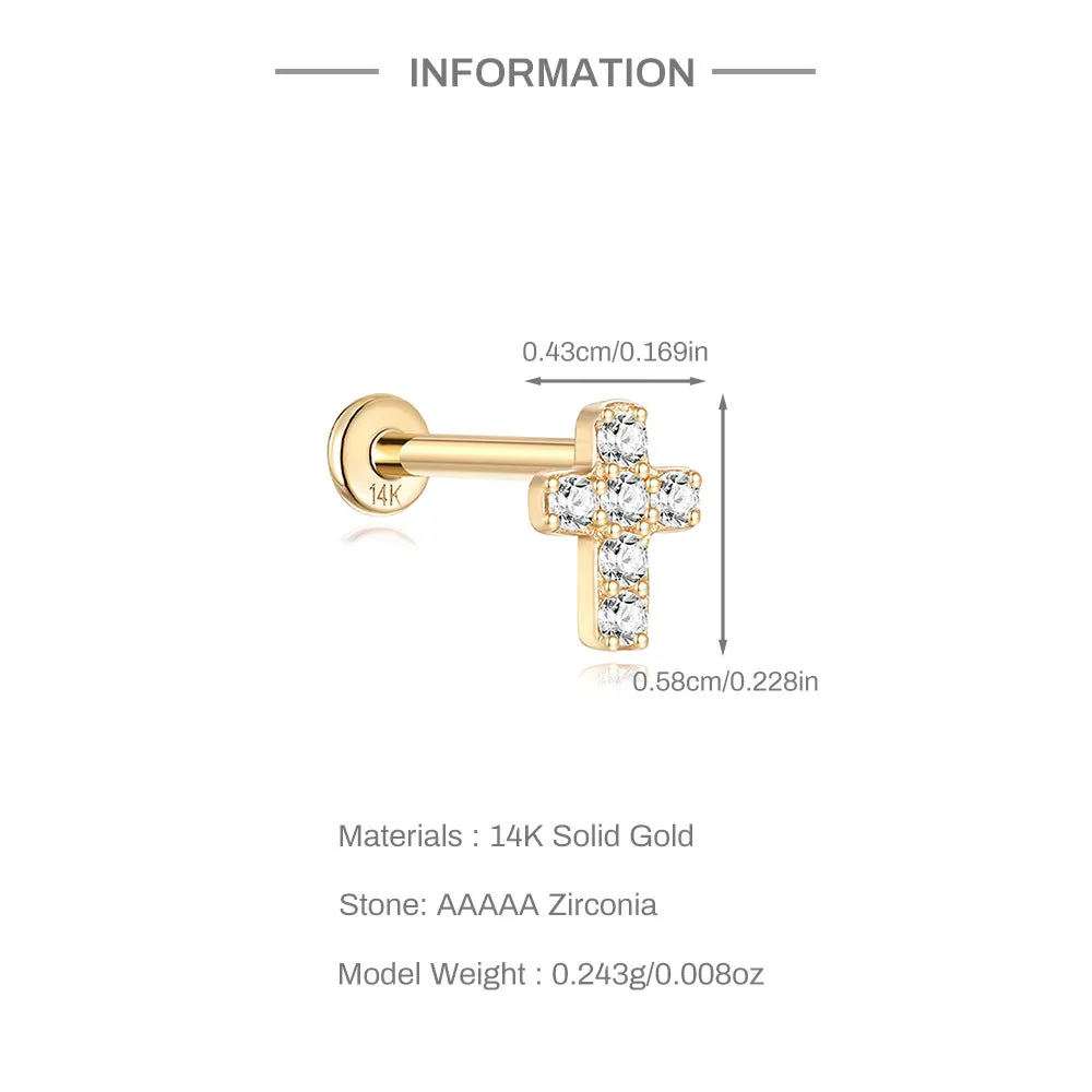 14k Gold Cross Gold Flat Back Earrings