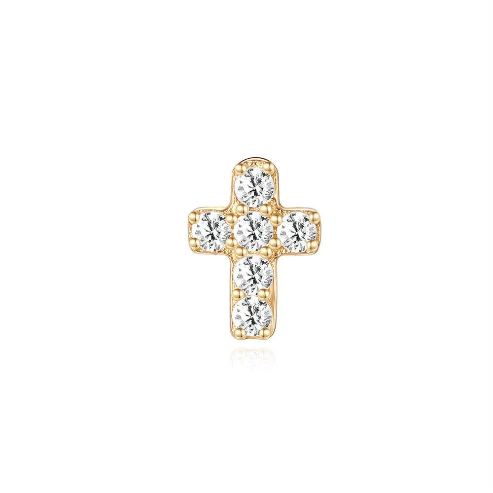 14k Gold Cross Gold Flat Back Earrings