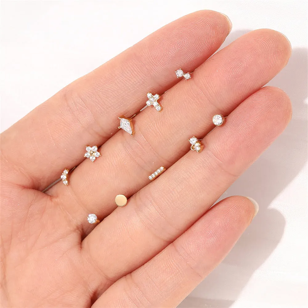 14k Gold Cross Gold Flat Back Earrings
