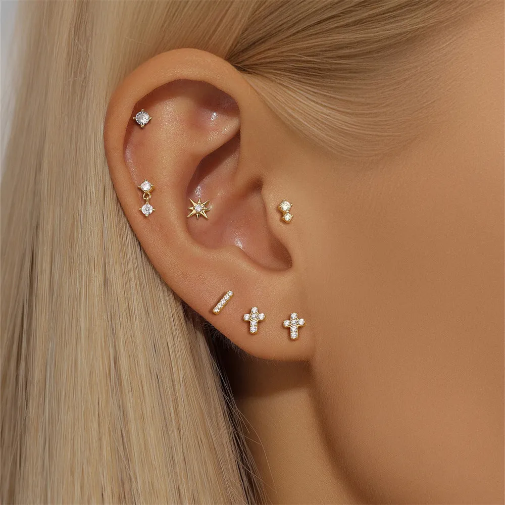 14k Gold Cross Gold Flat Back Earrings