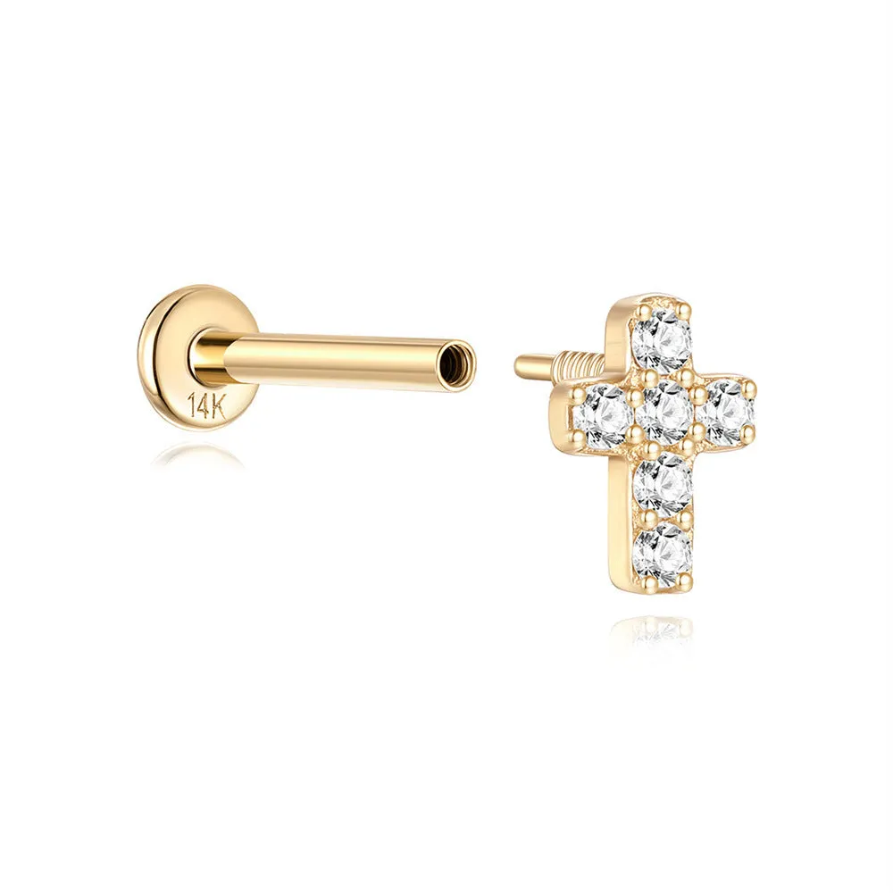 14k Gold Cross Gold Flat Back Earrings