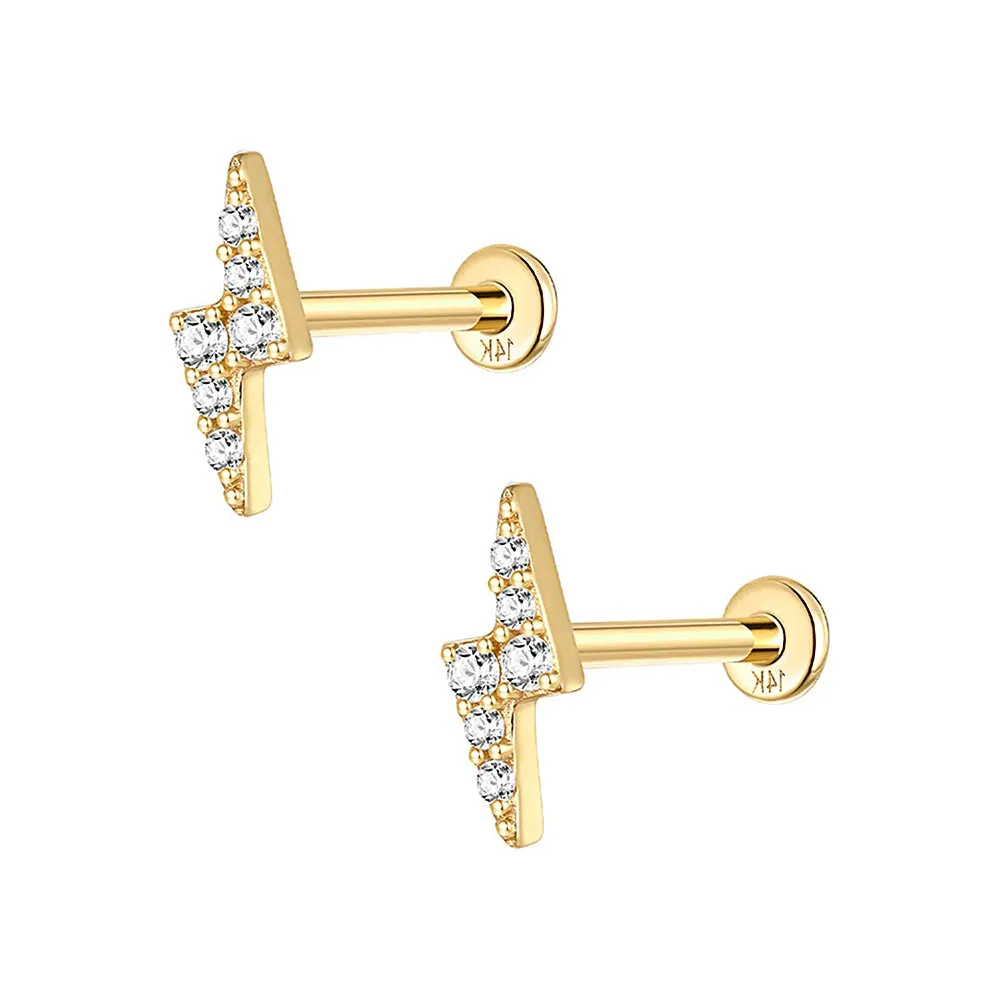 14k Gold Lightning Flat Back Earrings