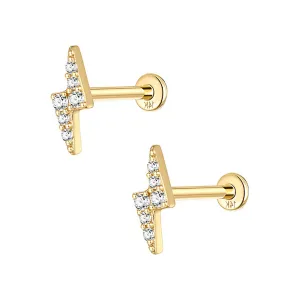 14k Gold Lightning Flat Back Earrings