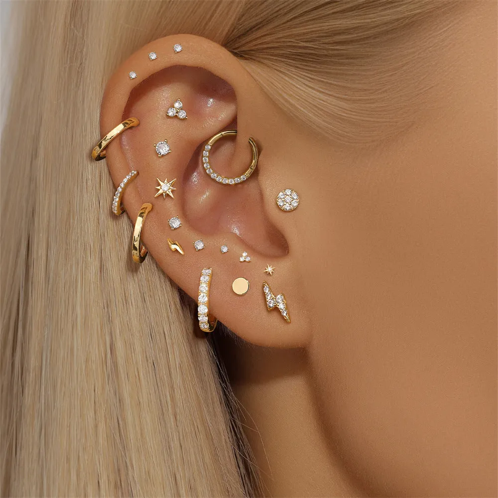 14k Gold Lightning Flat Back Earrings