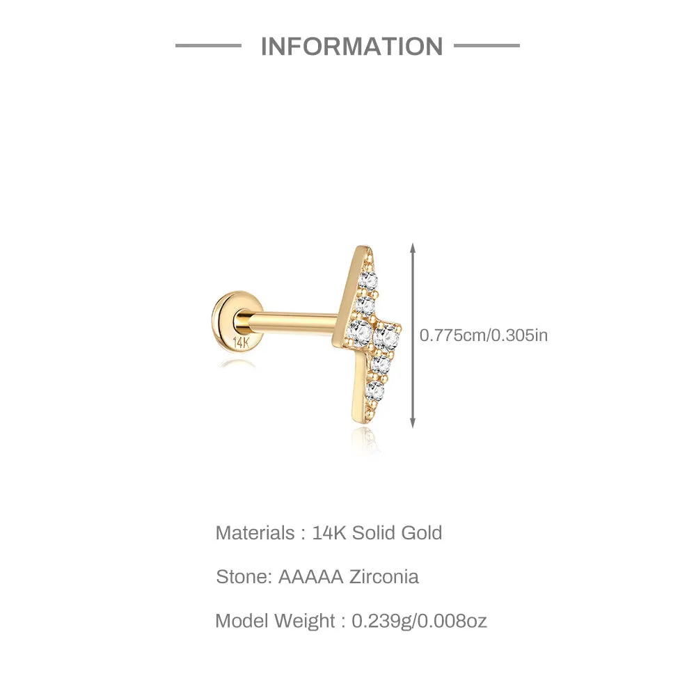 14k Gold Lightning Flat Back Earrings