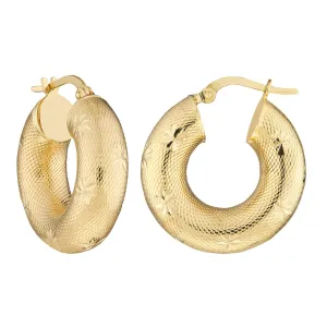 14K Gold10mm Round Textured Hoop Earrings