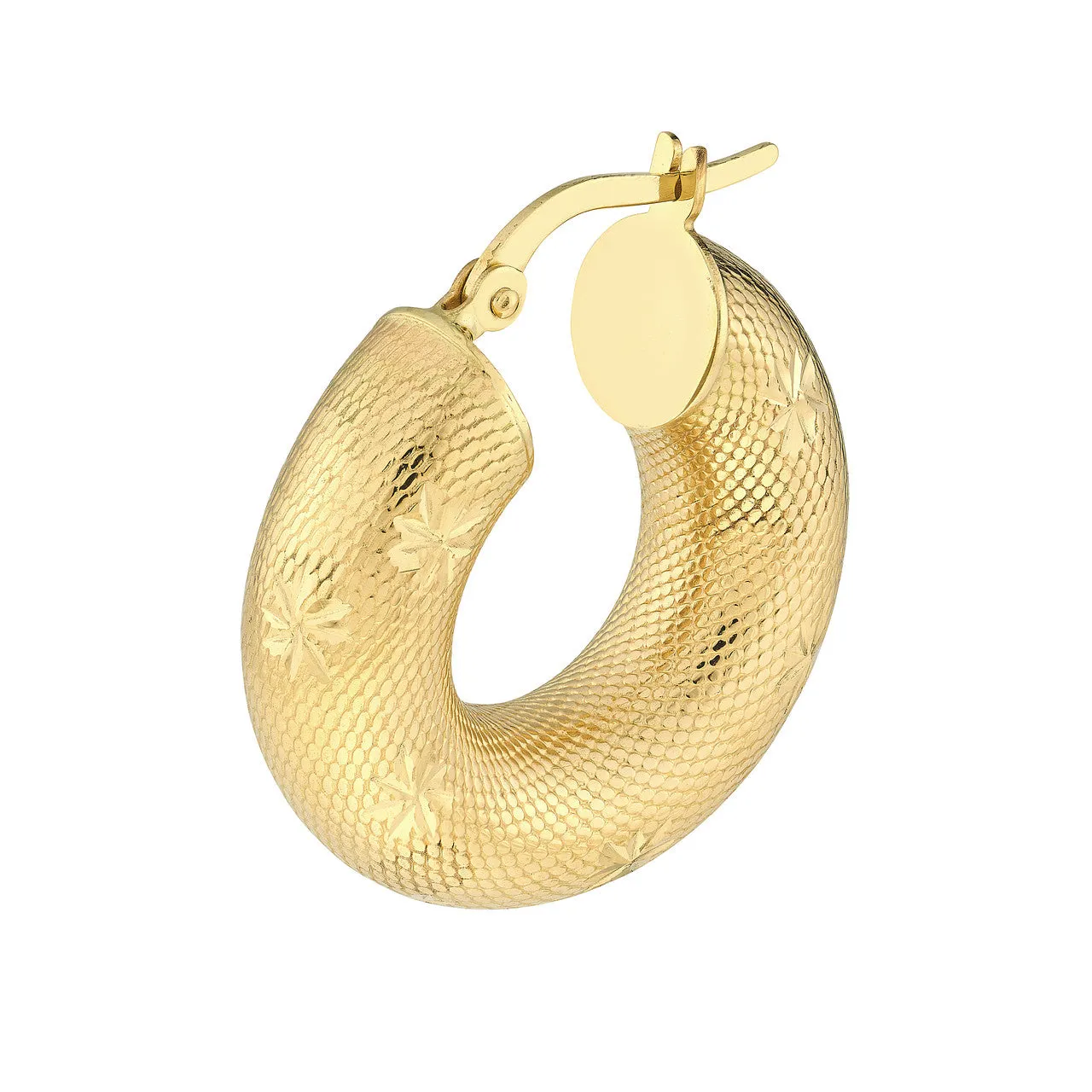 14K Gold10mm Round Textured Hoop Earrings