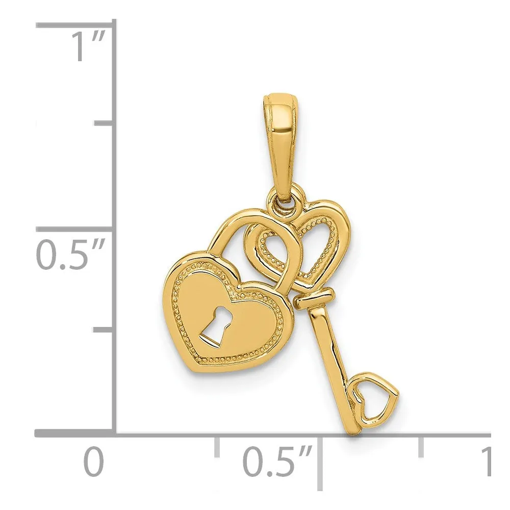 14K Polished Moveable Heart Key and Heart Lock Charm