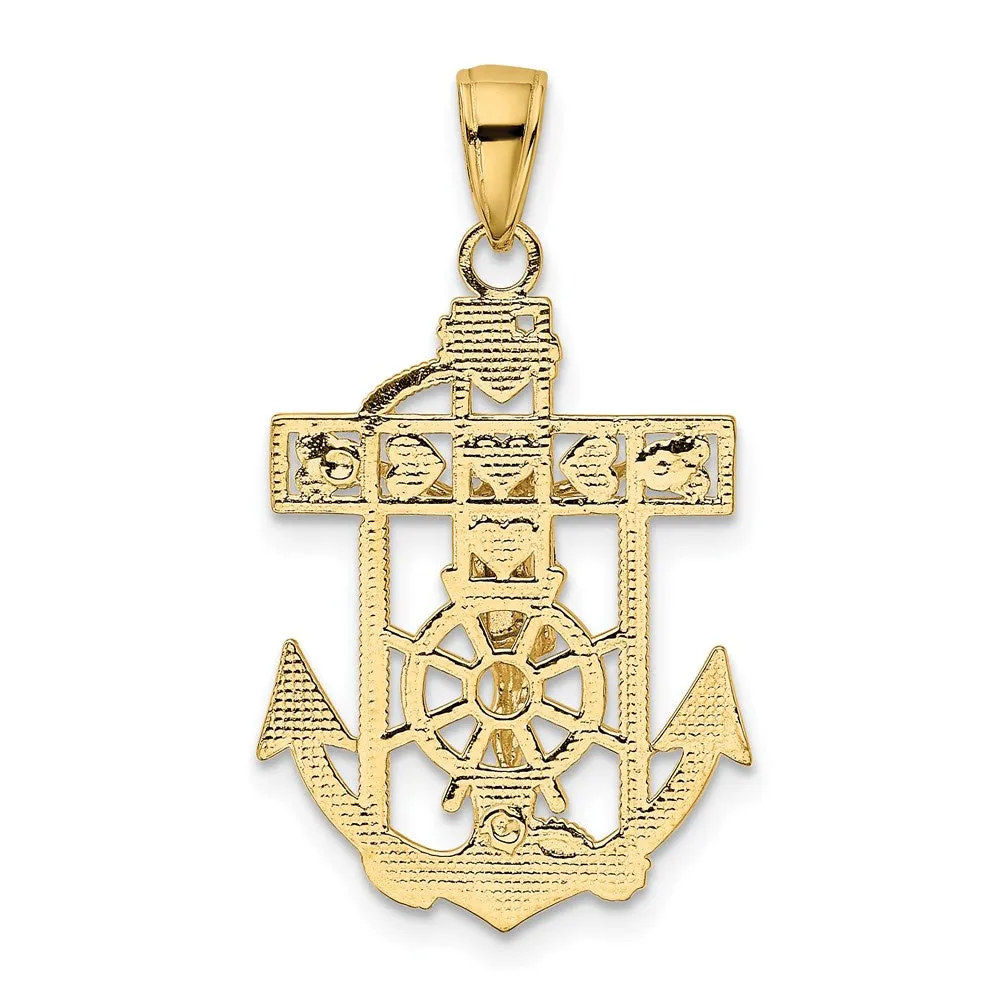 14K Polished Textured Mini Mariners Crucifix Pendant