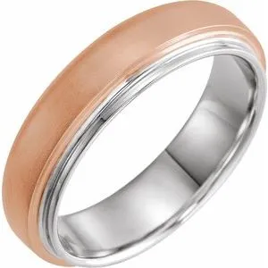 14K Rose & White 6 mm Edged Band with Brushed Finished Size 10