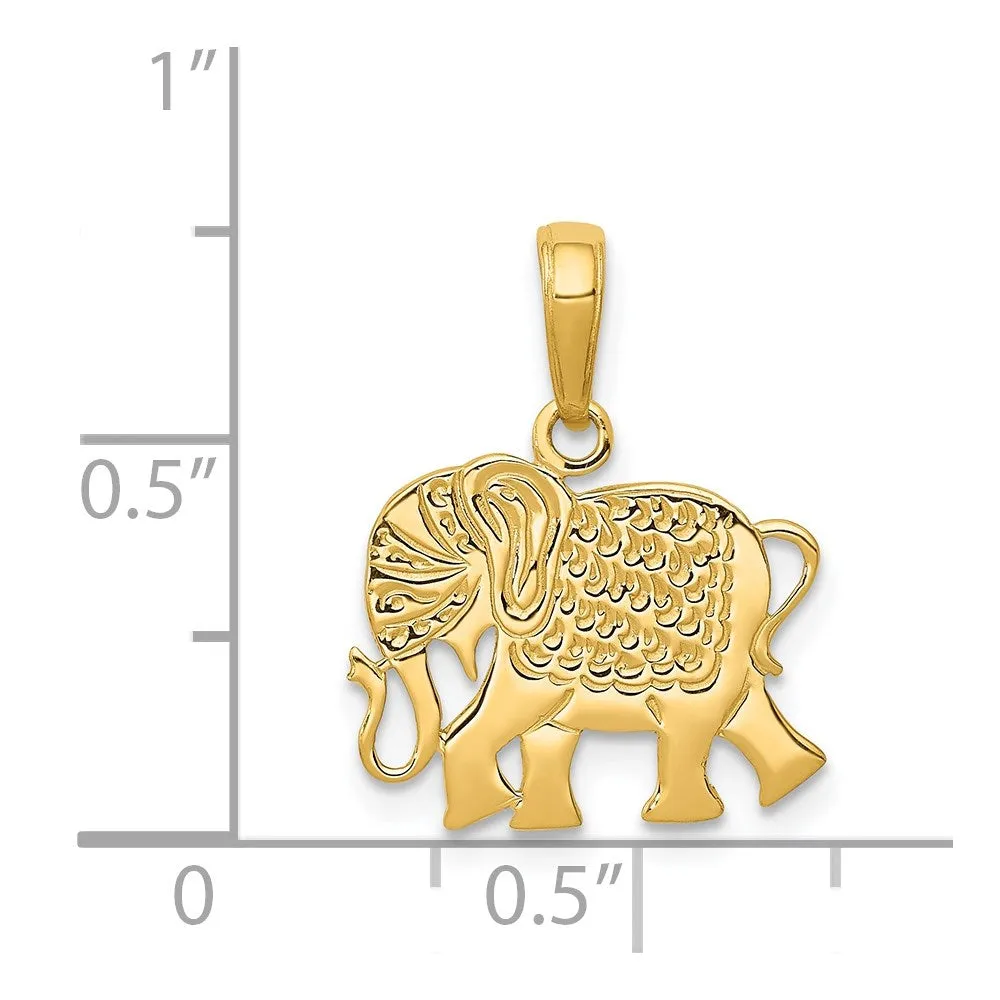 14k Textured Elephant Pendant