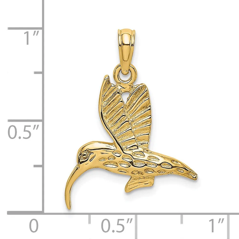 14K Textured Hummingbird Flying Charm