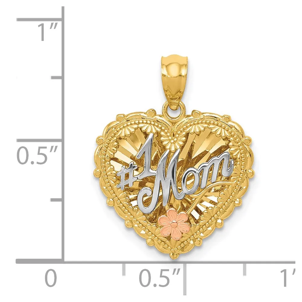 14k Tri-color Polished #1 MOM Shadowbox Pendant