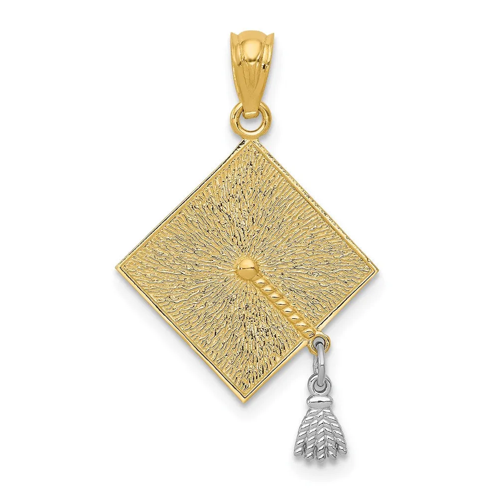 14k Two-tone 3-D Graduation Cap w/Moveable Tassel Pendant