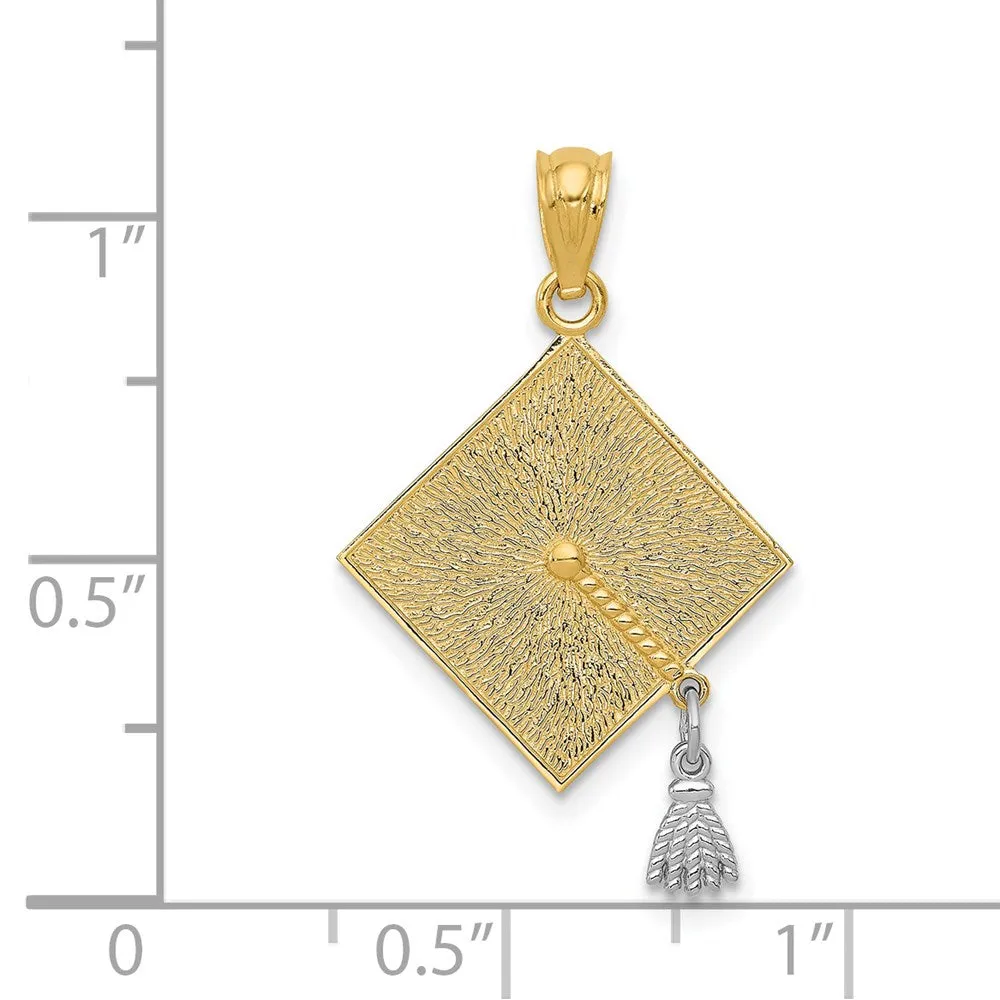 14k Two-tone 3-D Graduation Cap w/Moveable Tassel Pendant