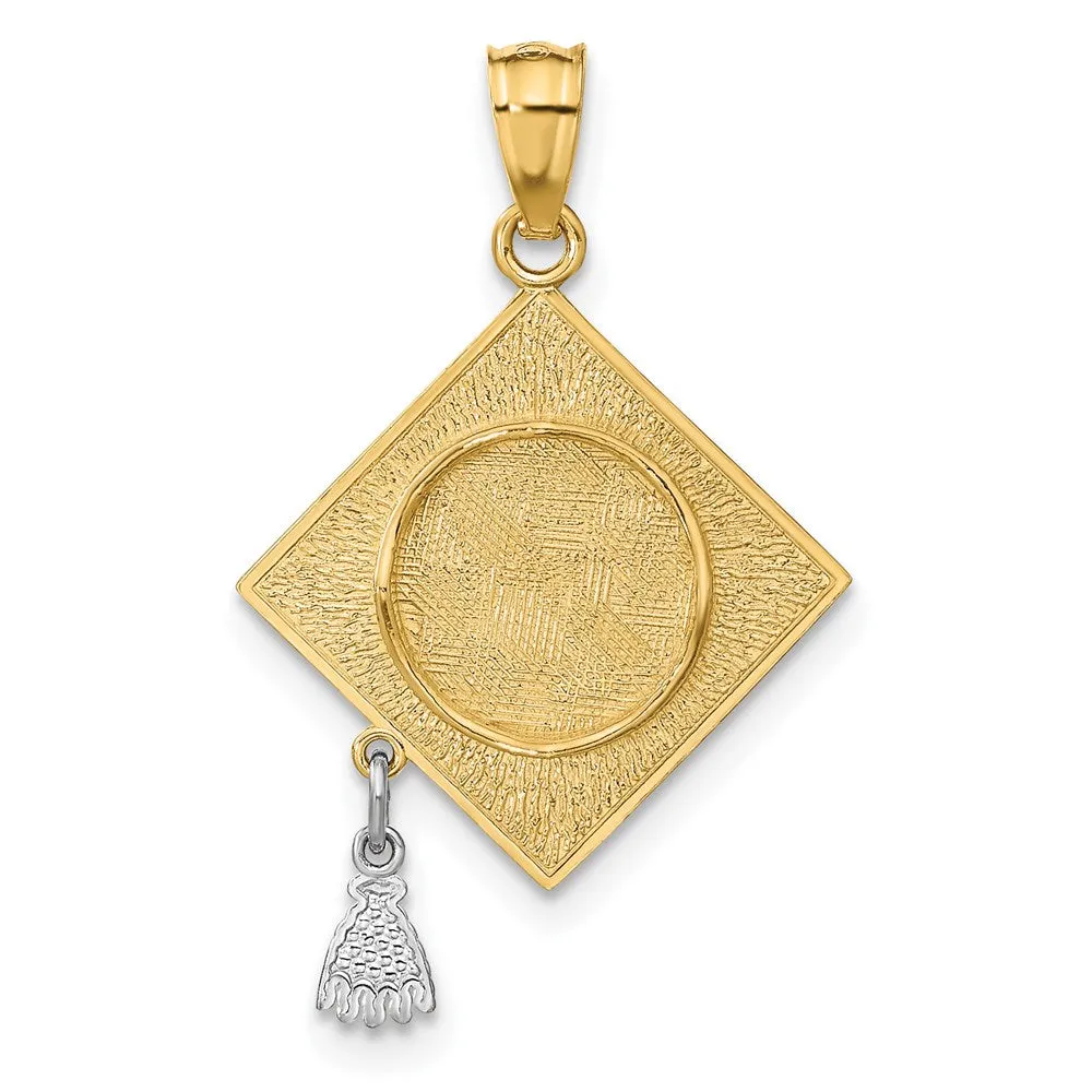 14k Two-tone 3-D Graduation Cap w/Moveable Tassel Pendant