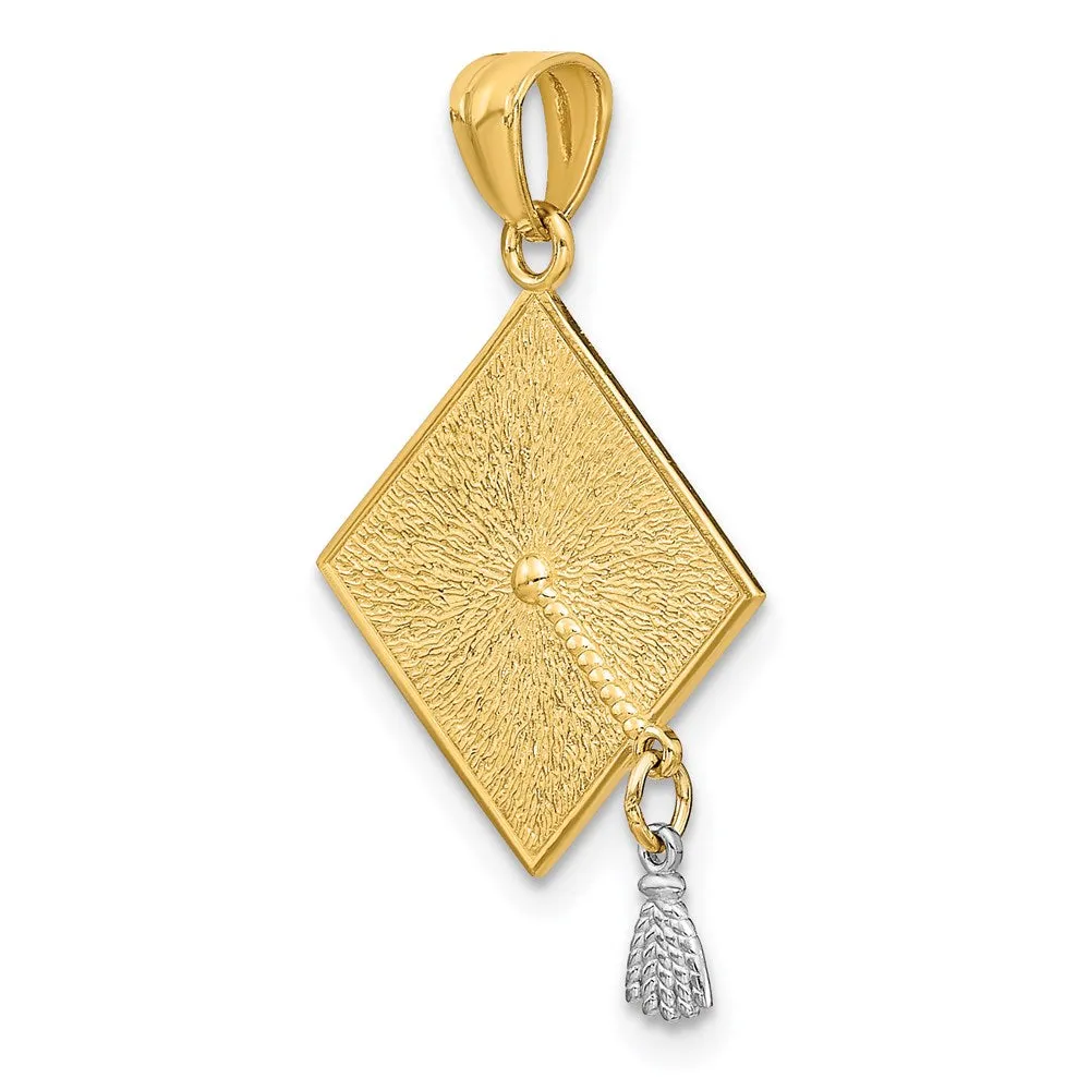 14k Two-tone 3-D Graduation Cap w/Moveable Tassel Pendant