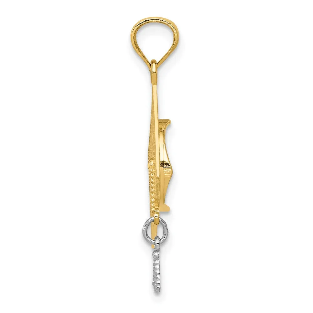 14k Two-tone 3-D Graduation Cap w/Moveable Tassel Pendant