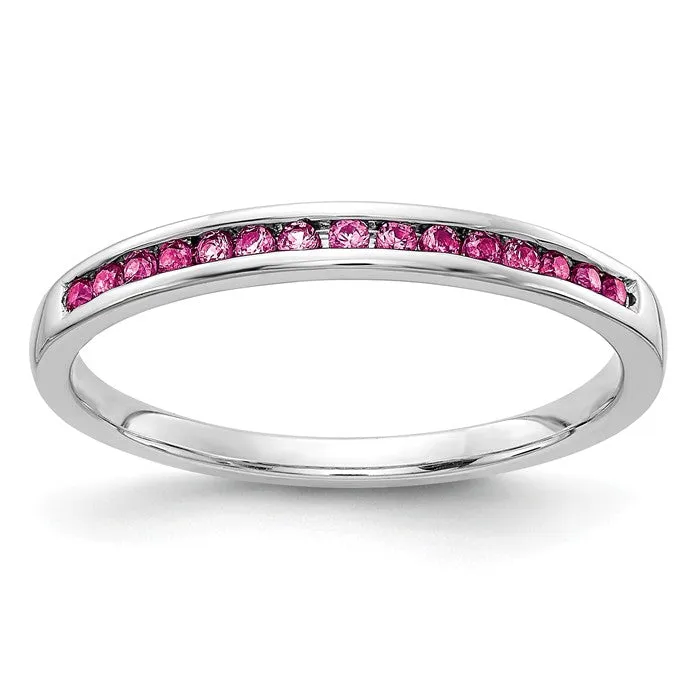 14k White Gold Pink Sapphire Round Channel Set Anniversary Ring