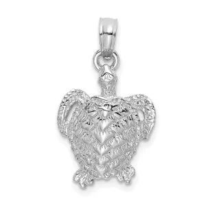 14K White Gold Textured Casted Solid Polished Finish Sea Turtle Charm Pendant