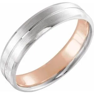 14K White/Rose 7 mm Grooved Band with Matte/Polished Size 11