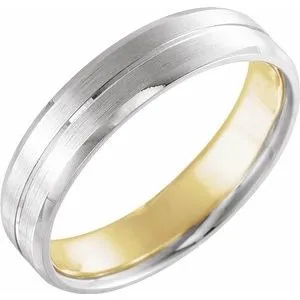 14K White/Yellow 7 mm Grooved Band with Matte/Polished Size 10