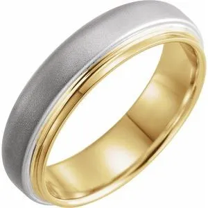 14K Yellow & White 6 mm Edged Band with Brushed Finished Size 8.5