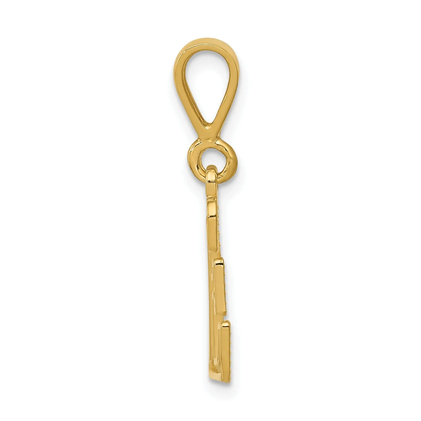 14k Yellow Gold Polished Texture Finish Letter E Initial Charm Pendant