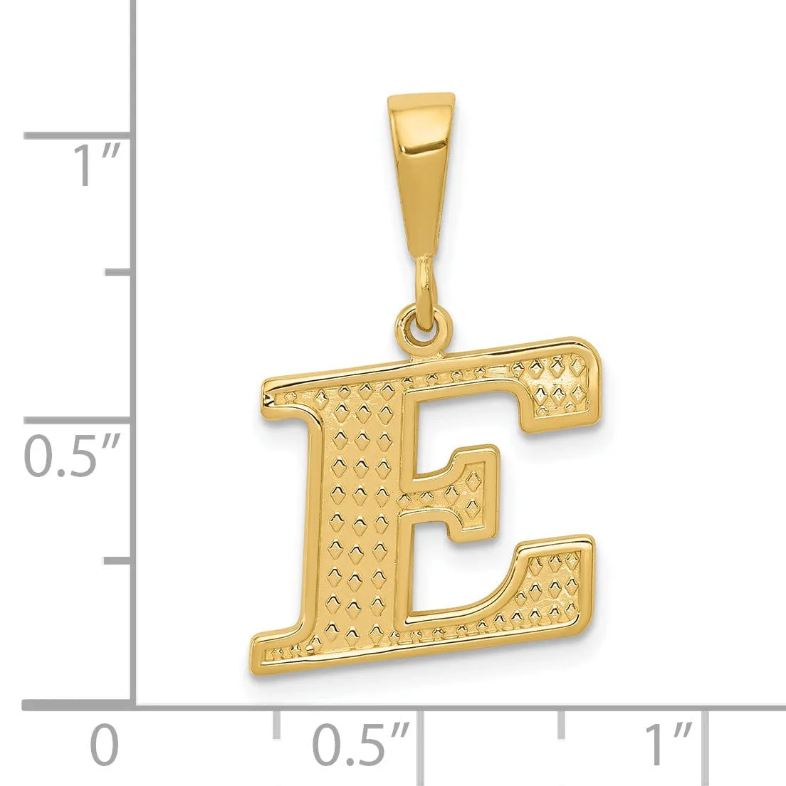 14k Yellow Gold Polished Texture Finish Letter E Initial Charm Pendant