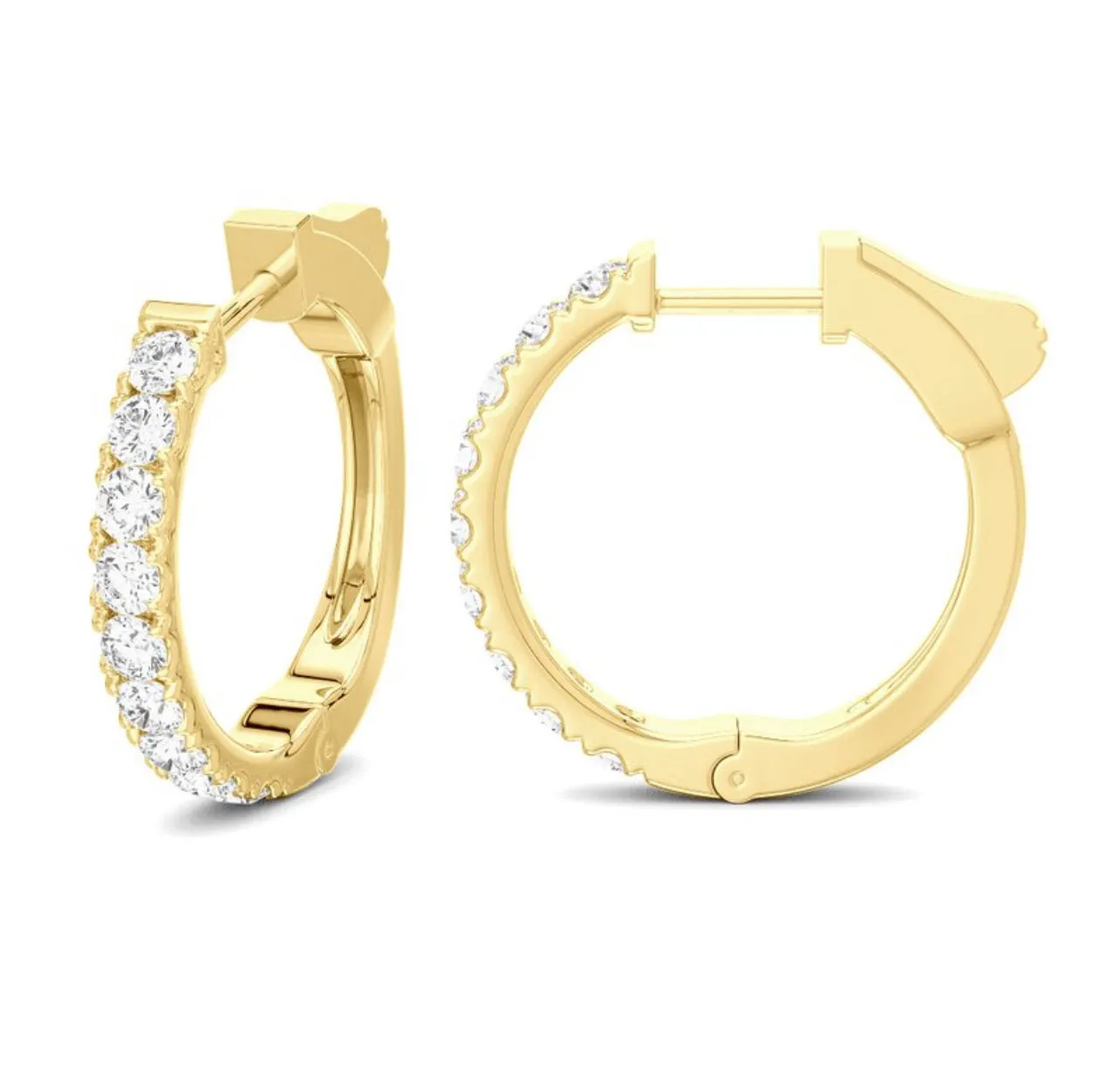 14K Yellow Gold Small Diamond Huggies Hoop Earrings