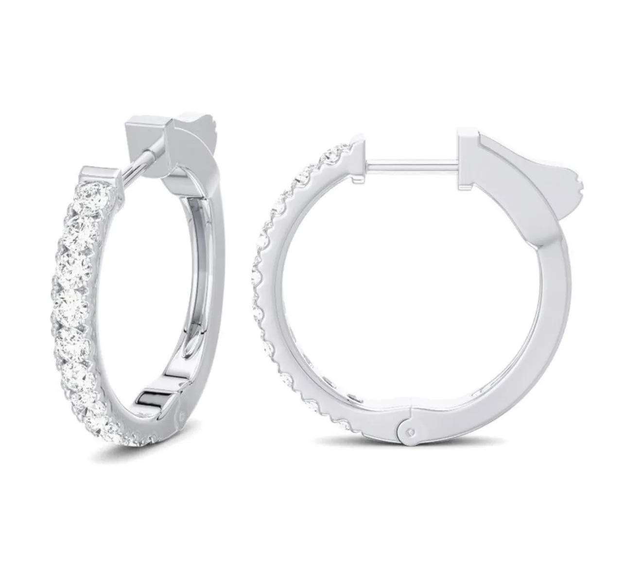 14K Yellow Gold Small Diamond Huggies Hoop Earrings