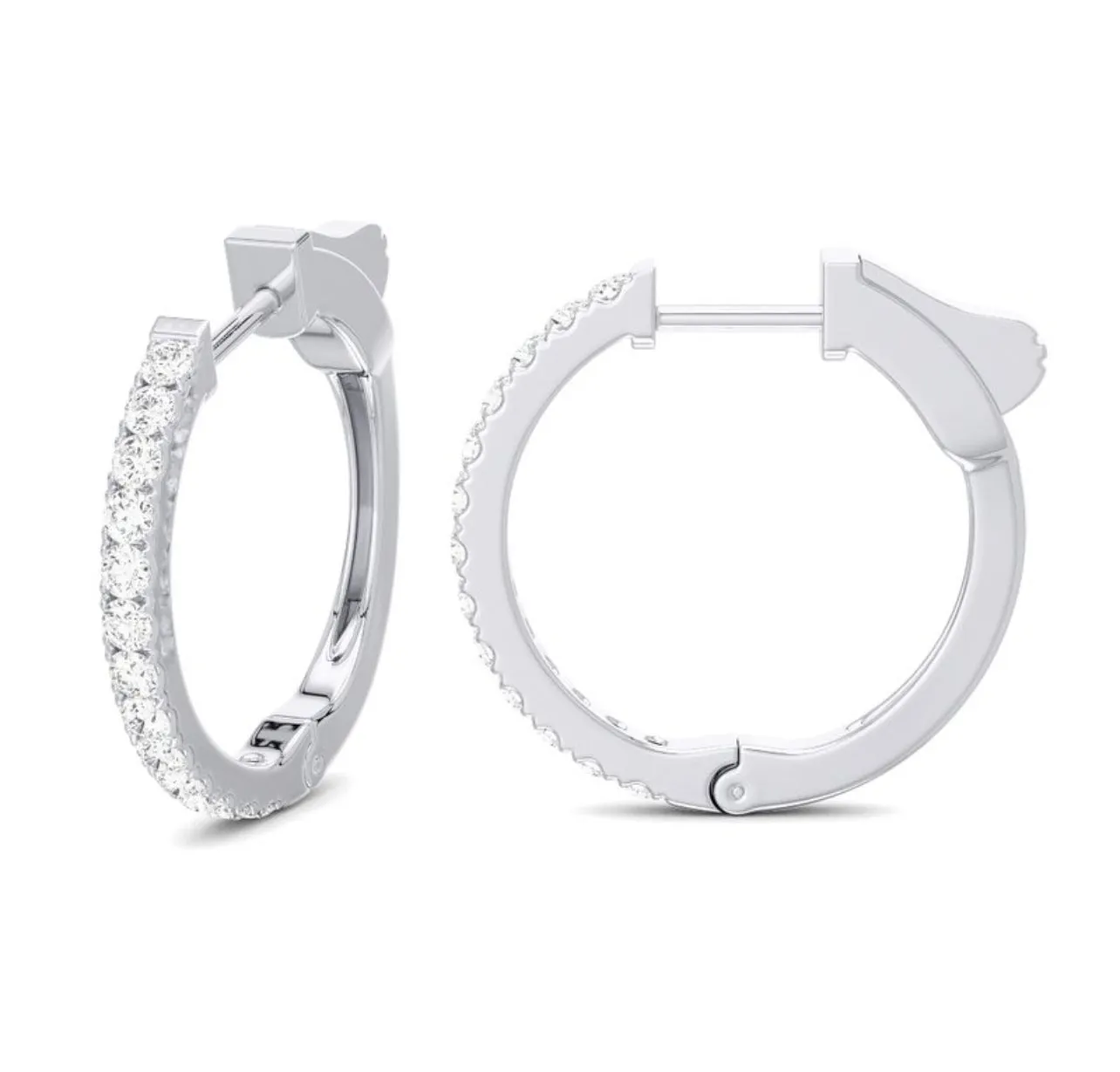 14K Yellow Gold Small Diamond Huggies Hoop Earrings