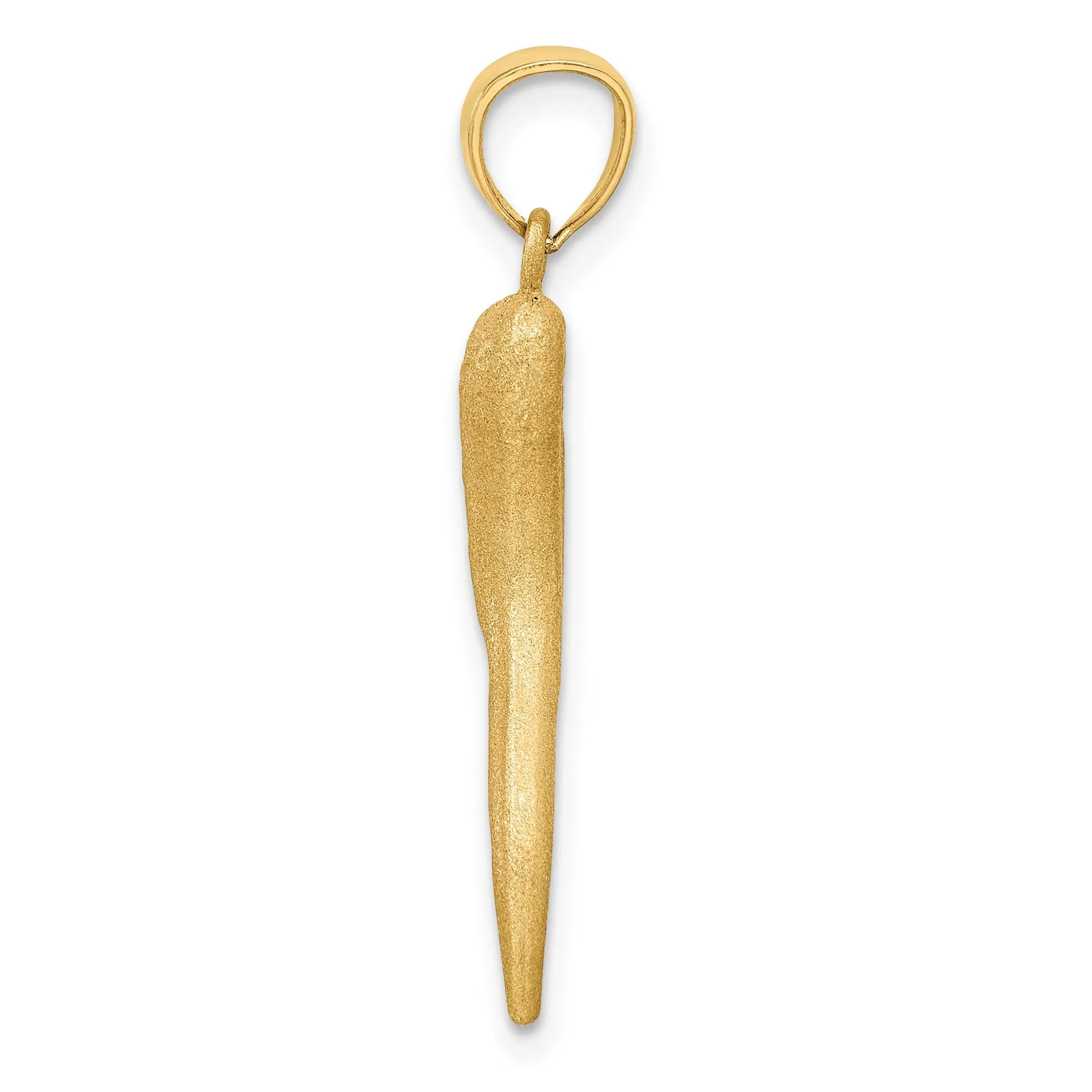 14k Yellow Gold Solid D.C Finish Italian Horn Pendant