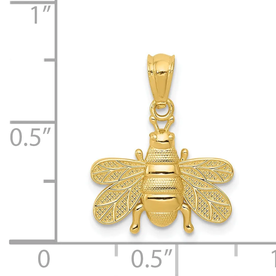 14k Yellow Gold Solid Polished Finish Bumble Bee Pendant