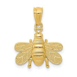 14k Yellow Gold Solid Polished Finish Bumble Bee Pendant
