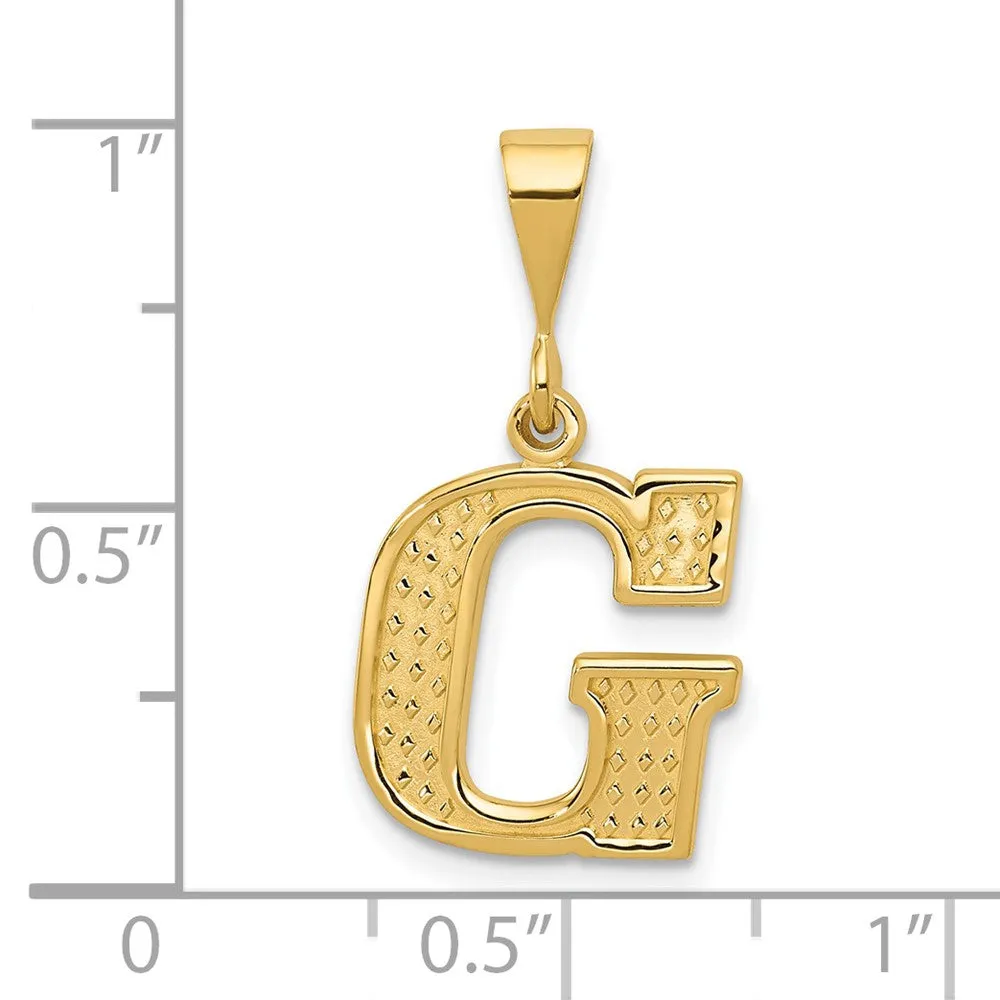 14k Yellow Gold Textured Initial G Charm