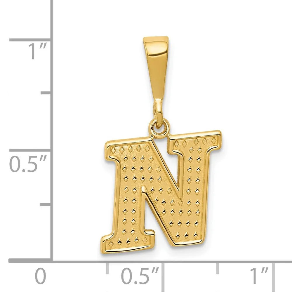 14k Yellow Gold Textured Initial N Charm