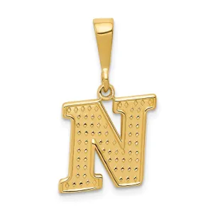 14k Yellow Gold Textured Initial N Charm