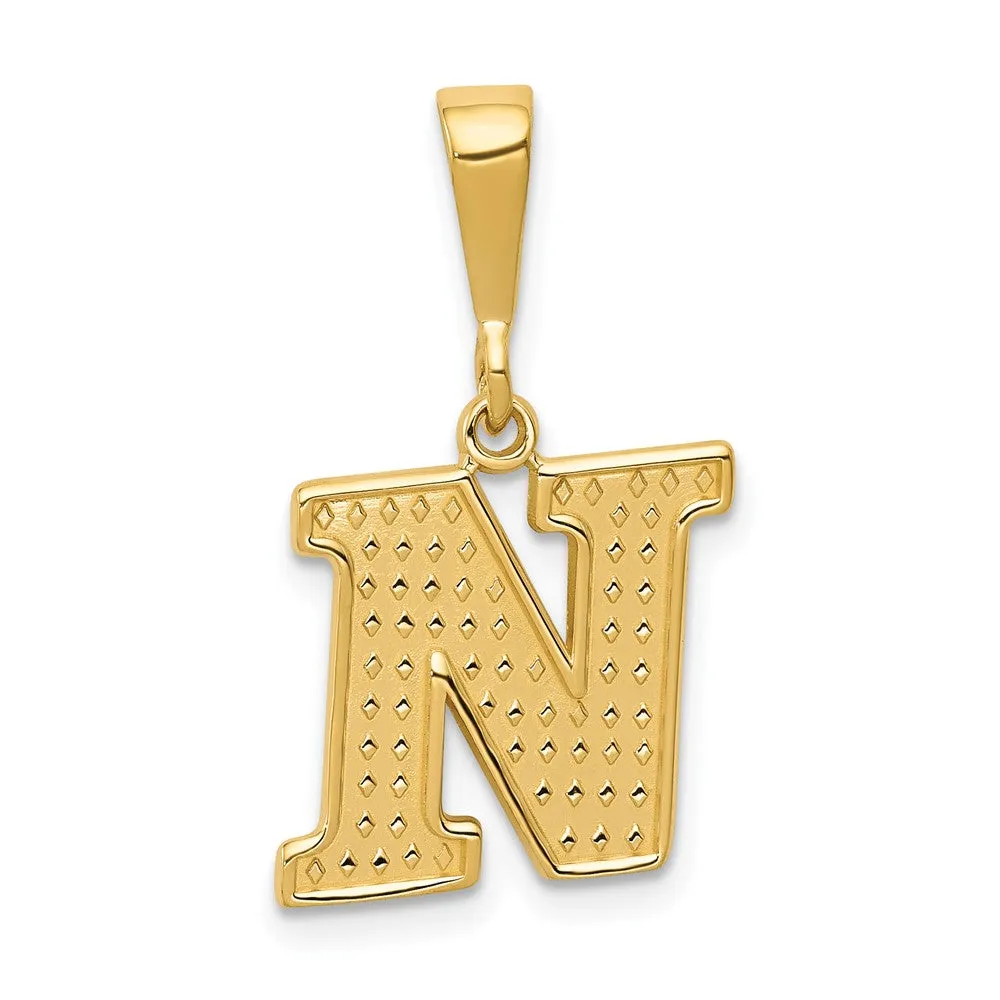 14k Yellow Gold Textured Initial N Charm