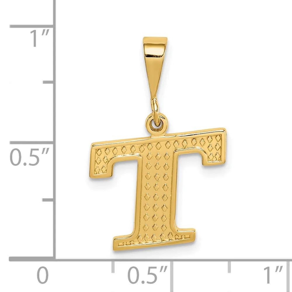 14k Yellow Gold Textured Initial T Charm