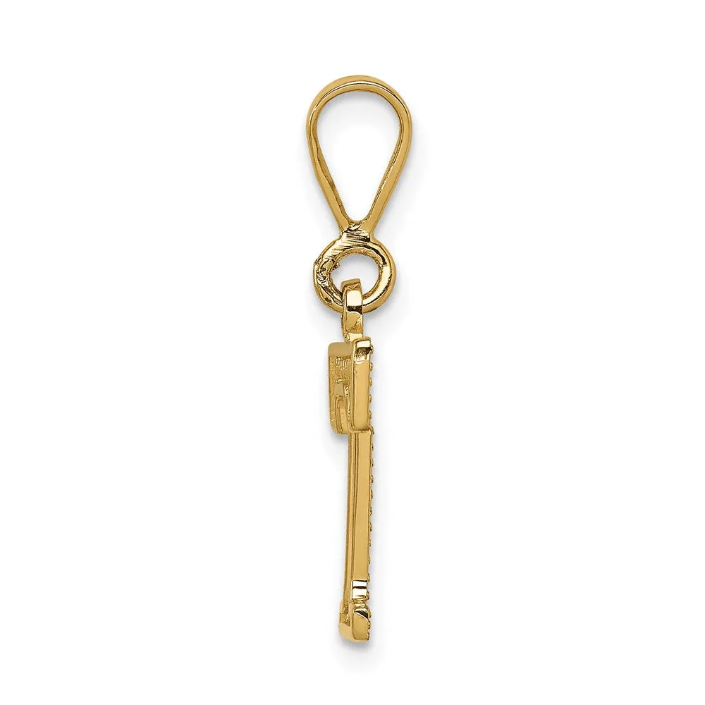 14k Yellow Gold Textured Initial T Charm